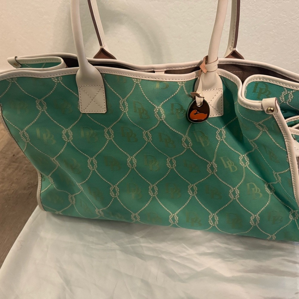 Dooney & Bourke Aqua and Cream Tote Bag